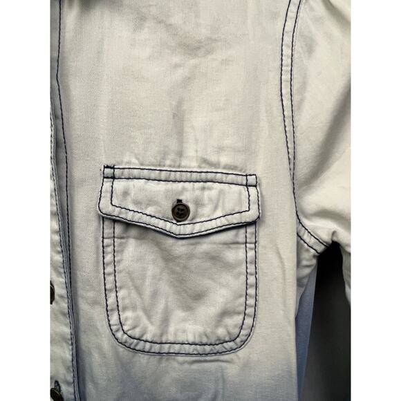 Copper Key Jumpsuit Womens Size Small Blue Ombre Chambray Long Sleeve Romper - Picture 7 of 7